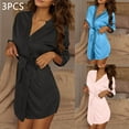 thumbnail image 1 of XUNKUSGA 3 PC Silk Robes for Women 3/4 Sleeve V Neck Robes for Women Comfy Breathable Bathrobe for Women Casual Soft Solid Color Bath Robe Women's, 1 of 9