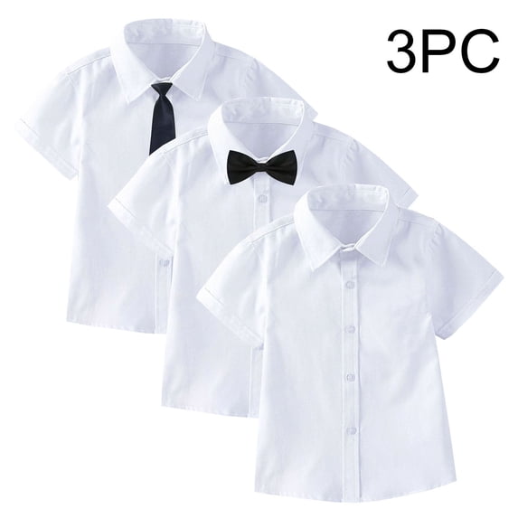 XUNKUSGA 3-Pack Shirts for Boys Casual Short Sleeve Collared School Uniform Dress Shirt Classic Fit Solid Color Button Down Shirts with Tie and Pocket for Back To School,12 Years