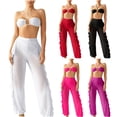 thumbnail image 1 of XUNKUSGA 3 Piece Bathing Suit for Women Fashion Ruffle Sheer Mesh Pants Bathing Suit Cover Up for Women with Built In Shorts Classic Soild Womens Bathing Suit,Black,S, 1 of 5
