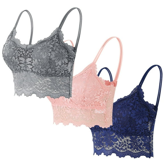 XUNKUSGA 3PC Lace Bralettes for Women Spaghetti Strap Bras for Women V Neck Slim Tank Top Bandeau Bras For Women Bralettes for Women With Support
