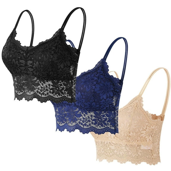 XUNKUSGA 3PC Lace Bralettes for Women Spaghetti Strap Bras for Women V Neck Slim Tank Top Bandeau Bras For Women Bralettes for Women With Support