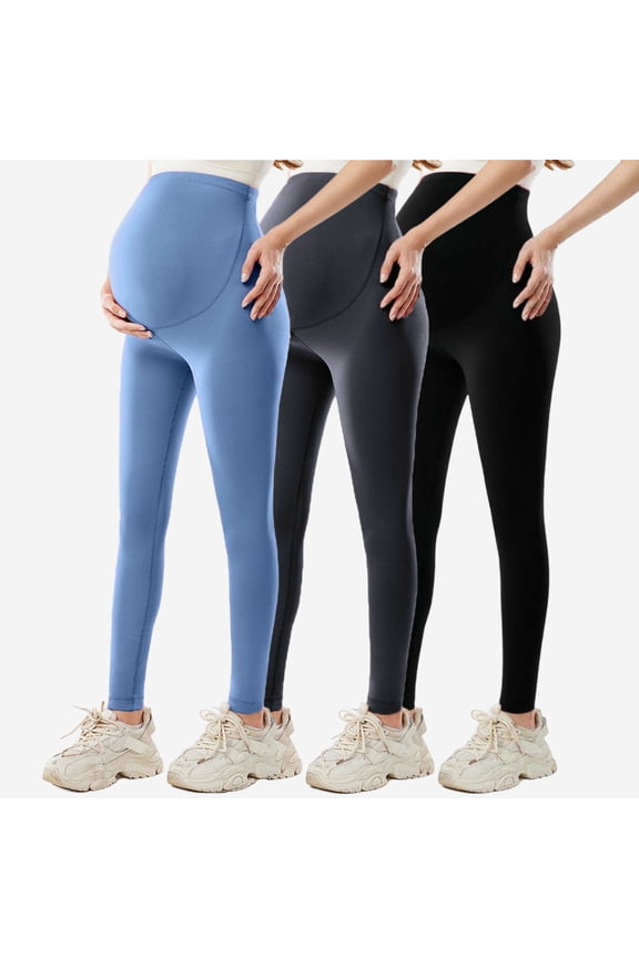 3PC Maternity Leggings Casual Over The Belly Bump Yoga Pants Classic Full Length Pregnancy Leggings for Comfortable Soft Workout Leggings