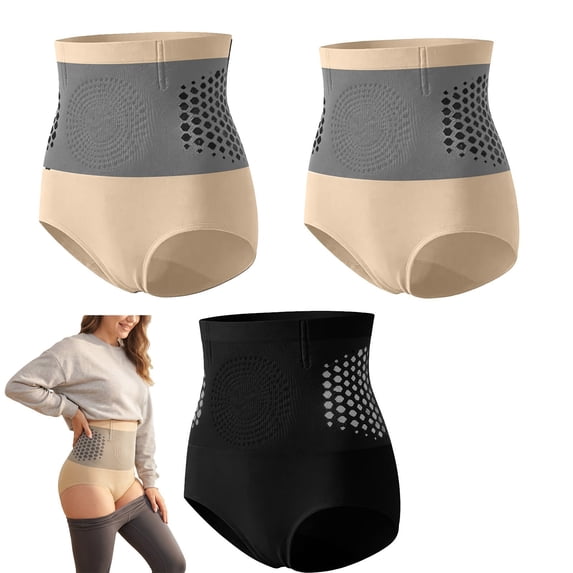 XUNKUSGA 3PC Shapewear Tummy Control High Waisted Seamless Panties for Women Compression Slim Fit Butt Lifting Anti Roll Women's Briefs,M
