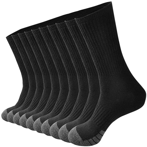 XUNKUSGA 5PC Crew Socks Casual Cotton Cushion Running Socks Performance Breathable Hiking Socks Trendy Versatile Vertical Stripes Compression Stockings for Men Black