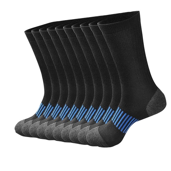 5PC Crew Socks Casual Cotton Cushion Running Socks Performance Breathable Hiking Socks Trendy Versatile Vertical Stripes Compression Stockings for Men