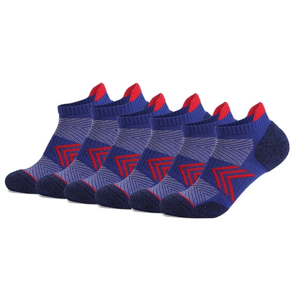 XUNKUSGA 6PC Compression Socks Men Sweat Resistant Padded Low Cut Running Socks Arch Support Plantar Fasciitis Hiking Socks Comfort Cushion Ankle Socks For Athletes Feet M-XL Blue
