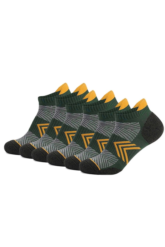 6PC Compression Socks Men Sweat Resistant Padded Low Cut Running Socks Arch Support Plantar Fasciitis Hiking Socks Comfort Cushion Ankle Socks For Athletes Feet M-XL Black