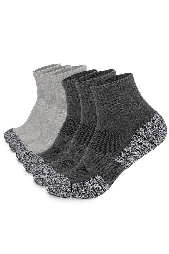 6PC Crew Socks Cotton Athletic Ankle Socks Thick Cushion Low Cut Sock Comfy Casual Hiking Socks Women Comfortable Breathable Mens Socks S-XL Gray