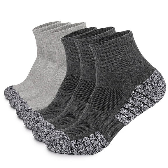 XUNKUSGA 6PC Crew Socks Cotton Athletic Ankle Socks Thick Cushion Low Cut Sock Comfy Casual Hiking Socks Women Comfortable Breathable Mens Socks S-XL Gray