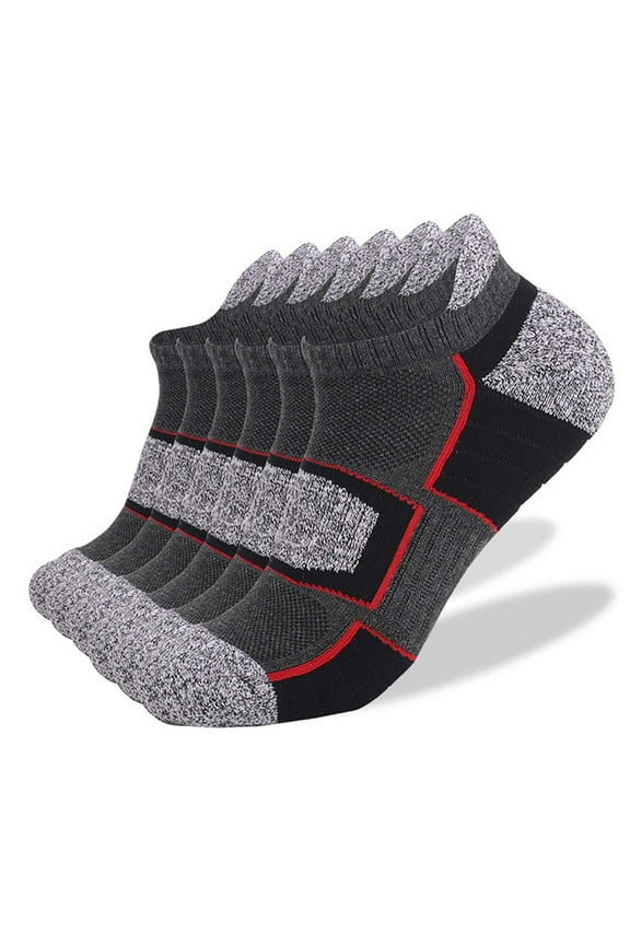 6PC Men's Ankle Socks Cotton Low Cut Sock Sports Sock for Men Anti-Blister Cushioned Athletic Running Socks Wicking Breathable Men's Socks Gray