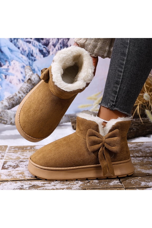 Ankle Boot Soft Suede Upper Boots for Women Comfortable Anti-Slip Faux Lined Mini Boot Cute Bow Thick Warm Snow Boots Casual Winter Versatile Women's Boots 5.5-9 Brown