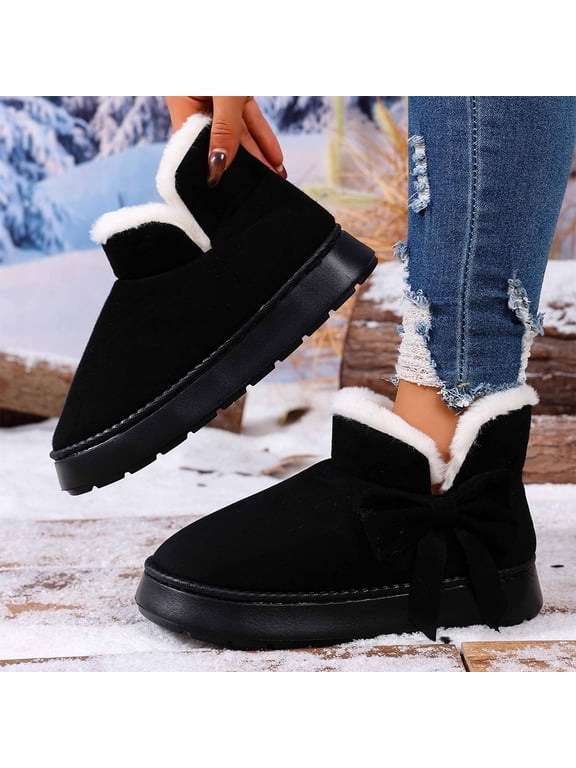 Ankle Boot Soft Suede Upper Boots for Women Comfortable Anti-Slip Faux Lined Mini Boot Cute Bow Thick Warm Snow Boots Casual Winter Versatile Women's Boots 5.5-9 Black