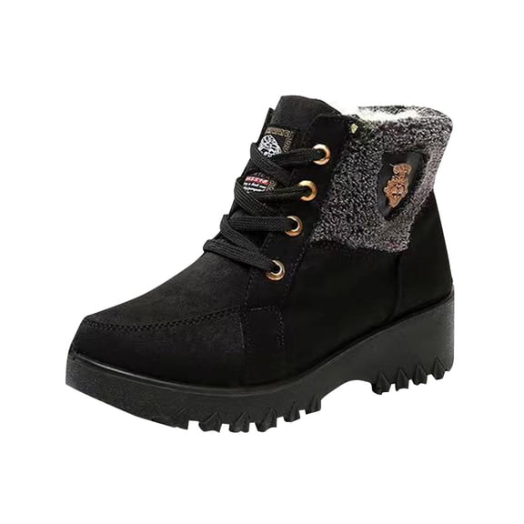 XUNKUSGA Ankle Boots Classic Lace-Up Hiker Bootie Suede Slip On Winter Boot Lightweight Casual Wedge Heel Ankle Boots for Women Thick Warm Women's Boots Black