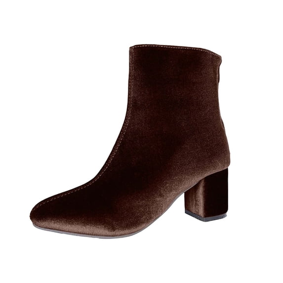 XUNKUSGA Ankle Boots for Women Soft Velvet Pointed Toe Block High Heel Womens Boots with Back Zipper Classic Solid Color Short Boots for Fall Winter Party Daily Wear Coffee 6.5