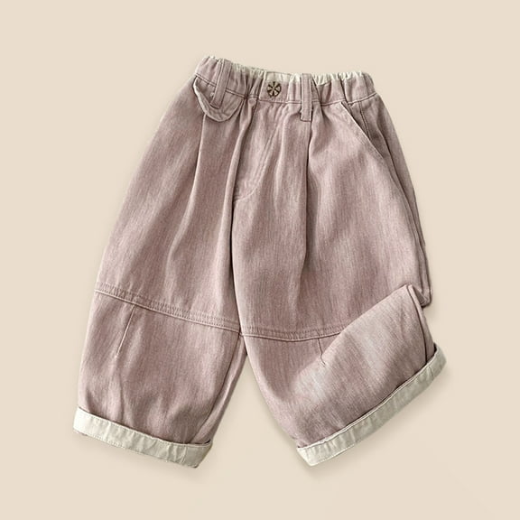 XUNKUSGA Baby Boy Clothes 1-10 Years Cotton Solid Color Barrel Pants Casual Elastic Waist Open Bottom Baby Girl Clothes with Pockets Wide Leg Spring Fall Toddler Boy Clothes