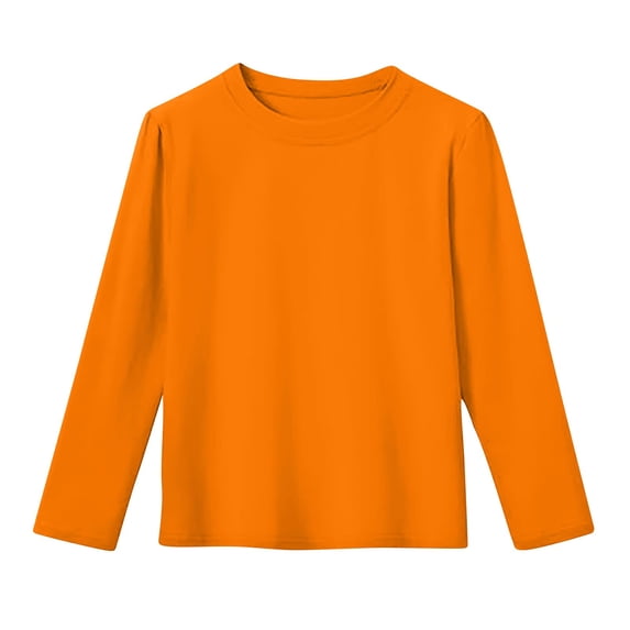XUNKUSGA Baby Boy Clothes 2-13 Years Casual Long Sleeve Crewneck Pullover Tops Fashion Loose Fit Baby Girl Clothes Solid Color Comfortable Base T-Shirt Orange