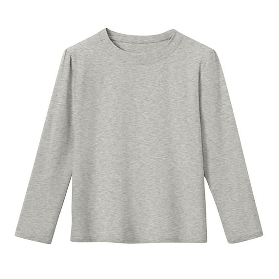 XUNKUSGA Baby Boy Clothes 2-13 Years Casual Long Sleeve Crewneck Pullover Tops Fashion Loose Fit Baby Girl Clothes Solid Color Comfortable Base T-Shirt Gray