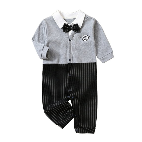 XUNKUSGA Baby Boy Long Sleeve Bowtie Gentleman Shirt Bowtie Tuxedo Onesie Jumpsuit Overall Romper Formal Wear 3-12 Months