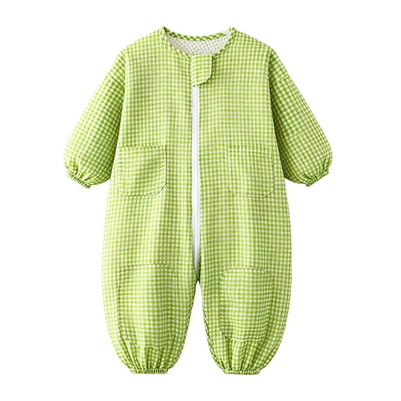 XUNKUSGA Baby Boys Girls Rompers Classic Plaid Mesh Lined Zip Up One Piece Jumpsuit Lightweight Loose Crewneck Long Sleeve Coveralls for Kids,1-2Years