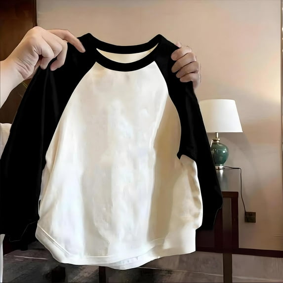 XUNKUSGA Baby Clothes 2-10 Years Cotton Long Sleeve Crewneck Boys T Shirts Fashion Color Block Baseball Tee Soft Comfortable Pullover Shirts for Girls