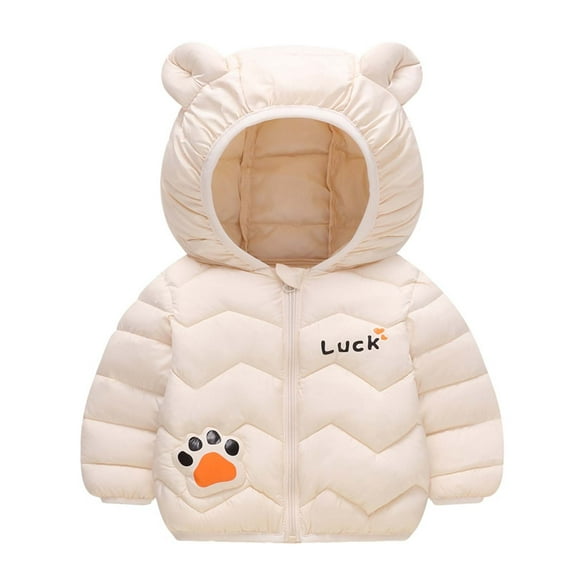 XUNKUSGA Baby Girl Clothes 1-5 Years Cute Printed Outerwear Light Weight Winter Coats Puffer Padded Down Jacket with Bear Hoods Down Coats for Kids Beige