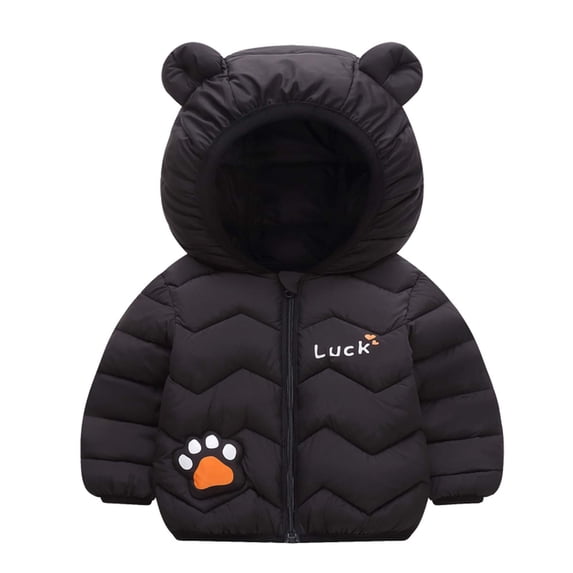 XUNKUSGA Baby Girl Clothes 1-5 Years Cute Printed Outerwear Light Weight Winter Coats Puffer Padded Down Jacket with Bear Hoods Down Coats for Kids Black