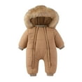 thumbnail image 1 of XUNKUSGA Baby Girl Winter Snowsuit 6M-2Y Warm Windproof Double Zipper Baby Snowsuit Comfor table Soft Solid Color Collar Hooded Jumpsuit Baby Girl Clothes for Cold Weather Outdoor Activities Brown, 1 of 3