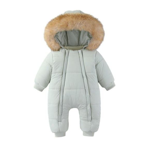 XUNKUSGA Baby Girl Winter Snowsuit 6M-2Y Warm Windproof Double Zipper Baby Snowsuit Comfor table Soft Solid Color Collar Hooded Jumpsuit Baby Girl Clothes for Cold Weather Outdoor Activities Gray