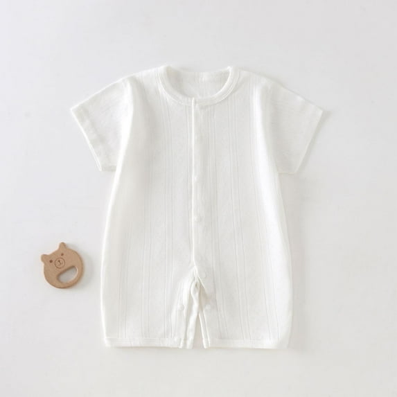 XUNKUSGA Baby Onesies 0-2Y Summer Cotton Comfy Button Baby Bodysuit Solid Color Round Neck Short Sleeved Baby Clothes for Girls Soft Breathable Baby Girl Romper Newborn Clothes White