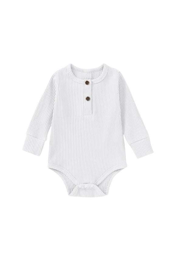 Baby Onesies Comfortable Long Sleeved Crew Neck Bodysuit Solid Color Ribbed Newborn Jumpsuit Soft Cotton Unisex Baby Clothes 0-18 Months