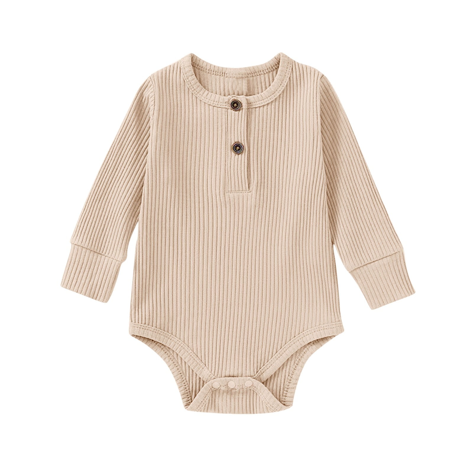 XUNKUSGA Baby Onesies Comfortable Long Sleeved Crew Neck Bodysuit Solid Color Ribbed Newborn Jumpsuit Soft Cotton Unisex Baby Clothes 0-18 Months