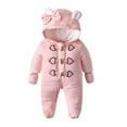 thumbnail image 1 of XUNKUSGA Baby Snowsuit 0-3Y Winter Fleece Lined Hooded Footed Warm Snowsuit for Baby Girl Cute Button Long Sleeve Warm Down Jumpsuit Snow Suit for Kids with Gloves Pink, 1 of 7