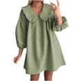 thumbnail image 1 of XUNKUSGA Babydoll Dress Fashion 3/4 Puff Sleeve Women Summer Dresses Loose Casual Flowy Mini Dress Lapel Doll Collar Loose Y2k Dress Comfortable Breathable Women's Dresses S-3XL Green, 1 of 5