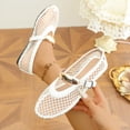 thumbnail image 1 of XUNKUSGA Ballet Flats Fashion Mesh Round Toe Metal Buckle Strap Comfy Casual Flats for Women Summer Breathable Fishnet Women Slip On Ballerina Shoes,White,7.5, 1 of 9