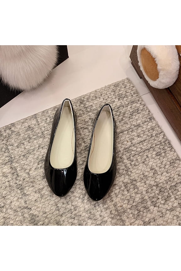 Ballet Flats Shoes for Women Fashion Solid Color Pointed Toe Flats for Women Comfortable Patent Leather Slip On Shoes Women for Party Office,Black,7.5