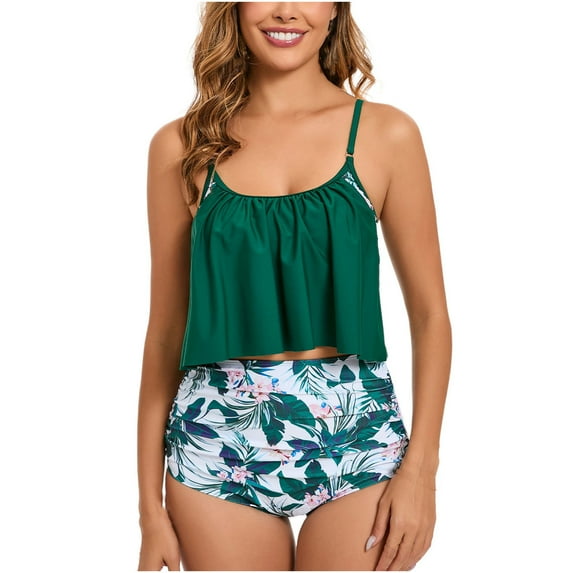 XUNKUSGA Bathing Suit for Women 2025 Two Piece Swimsuits Drawstring Loose Fit Tankinis with Boyshorts Trendy Printed Bathing Suit Beach Vacation S-XXL
