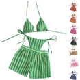 thumbnail image 1 of XUNKUSGA Bikini Sets for Women Classic 3 Piece Womens Bathing Suits Fashion Striped Brazilian High Cut Bikini Sets with Textured Cover Up Shorts,Pink,XL, 1 of 8