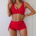 thumbnail image 1 of XUNKUSGA Bikini Sets for Women Soild Color Women Bathing Suits High Waisted Split Sporty Bathing Suit with Boyshorts Fashion Swimwear Bathing Suits for Women with Adjustable Straps S-XL Red, 1 of 8