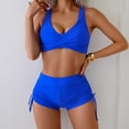 thumbnail image 1 of XUNKUSGA Bikini Sets for Women Soild Color Women Bathing Suits High Waisted Split Sporty Bathing Suit with Boyshorts Fashion Swimwear Bathing Suits for Women with Adjustable Straps S-XL Blue, 1 of 8