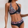 thumbnail image 1 of XUNKUSGA Bikini Sets for Women Trendy Color Block Halter V Neck High Waisted Twist 2 Piece Women's Bikini Sets Soft Stretchy Womens Bathing Suits,Blue,M, 1 of 8