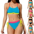 thumbnail image 1 of XUNKUSGA Bikini Sets for Women Trendy Color Block Womens Bathing Suits Supportive Wide Strap Scoop Neck Two Piece Women's Bikini Sets with Adjustable Tie,Pink,L, 1 of 6