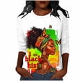 thumbnail image 1 of XUNKUSGA Black History Tops for Women Fashion Printed Crew Neck Womens Tops Classic 3/4 Length Sleeve Shirts for Women Soft and Breathable African American Top S-3XL,Green, 1 of 5