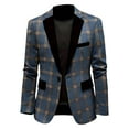 thumbnail image 1 of XUNKUSGA Blazer for Men Fashion Checkered Men's Tuxedos Jacket Lightweight Slim Fit Mens Blazer Casual Color-Blocked Lapel One Button Mens Suit Formal Black Blazer M-2XL Blue, 1 of 3