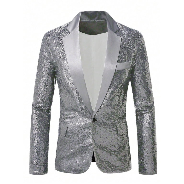 XUNKUSGA Blazer for Men Fashion Sequin Lapel Mens Blazer Sparkle Dress Suit  Jacket Solid Color Shiny Metallic Disco Dance Party Tuxedo Homecoming S-2XL  Gray - Walmart.com