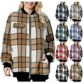 thumbnail image 1 of XUNKUSGA Bomber Jacket Women Casual Flannel Checkered Striped Lightweight Jacket Women Vintage Full Zip Long Sleeve Elastic Hem Fall Outfits for Women 2025 S-2XL Red, 1 of 4