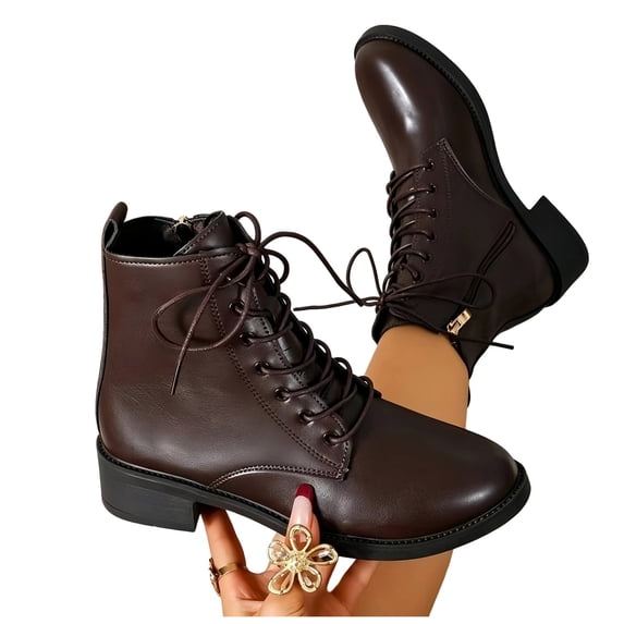 XUNKUSGA Boots for Women Classic 7-Eye Lace Up Ankle Boots with Side Zipper Comfortable Leather Round Toe High‑Top Water-Resistant Womens Boots Brown 6