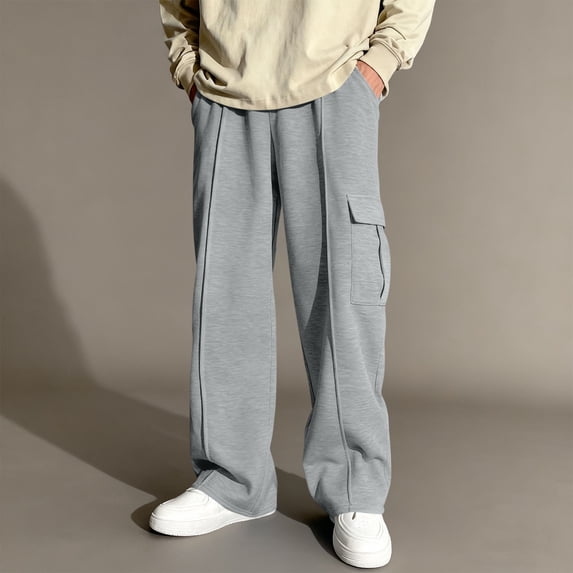 XUNKUSGA Boy Sweatpants 5-15Y Solid Color Elastic Waist Boys Athletic Pants Loose Straight Leg Open Bottom Cargo Pants Lightweight Adjustable Drawstring Sweat Pants with Pockets Gray