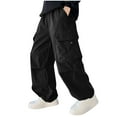 thumbnail image 1 of XUNKUSGA Boys Baggy Cargo Pants Solid Color Adjustable Cuffed Straight Wide Leg Pants Lightweight Mosquito Proof Casual Loose Fit Boys Sweatpants with Pockets 5-16Years, 1 of 5