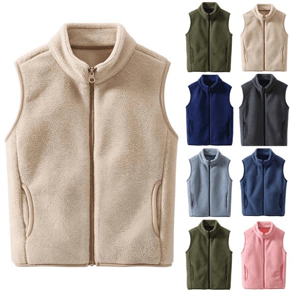 XUNKUSGA Boys Girls Polar Fleece Vest Casual Solid Color Stand Collar Full Zip Sleeveless Fleece Jacket Kids Lightweight Warm Fall Winter Layering Outerwear for Kids Toddler,Size 6-7 Years