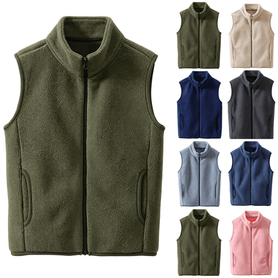 XUNKUSGA Boys Girls Polar Fleece Vest Casual Solid Color Stand Collar Full Zip Sleeveless Fleece Jacket Kids Lightweight Warm Fall Winter Layering Outerwear for Kids Toddler,Size 12-13 Years